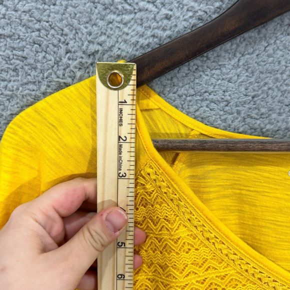 Catherines womens blouse 3X yellow cotton v neck embroidered 3/4 sleeve casual - Picture 3 of 10